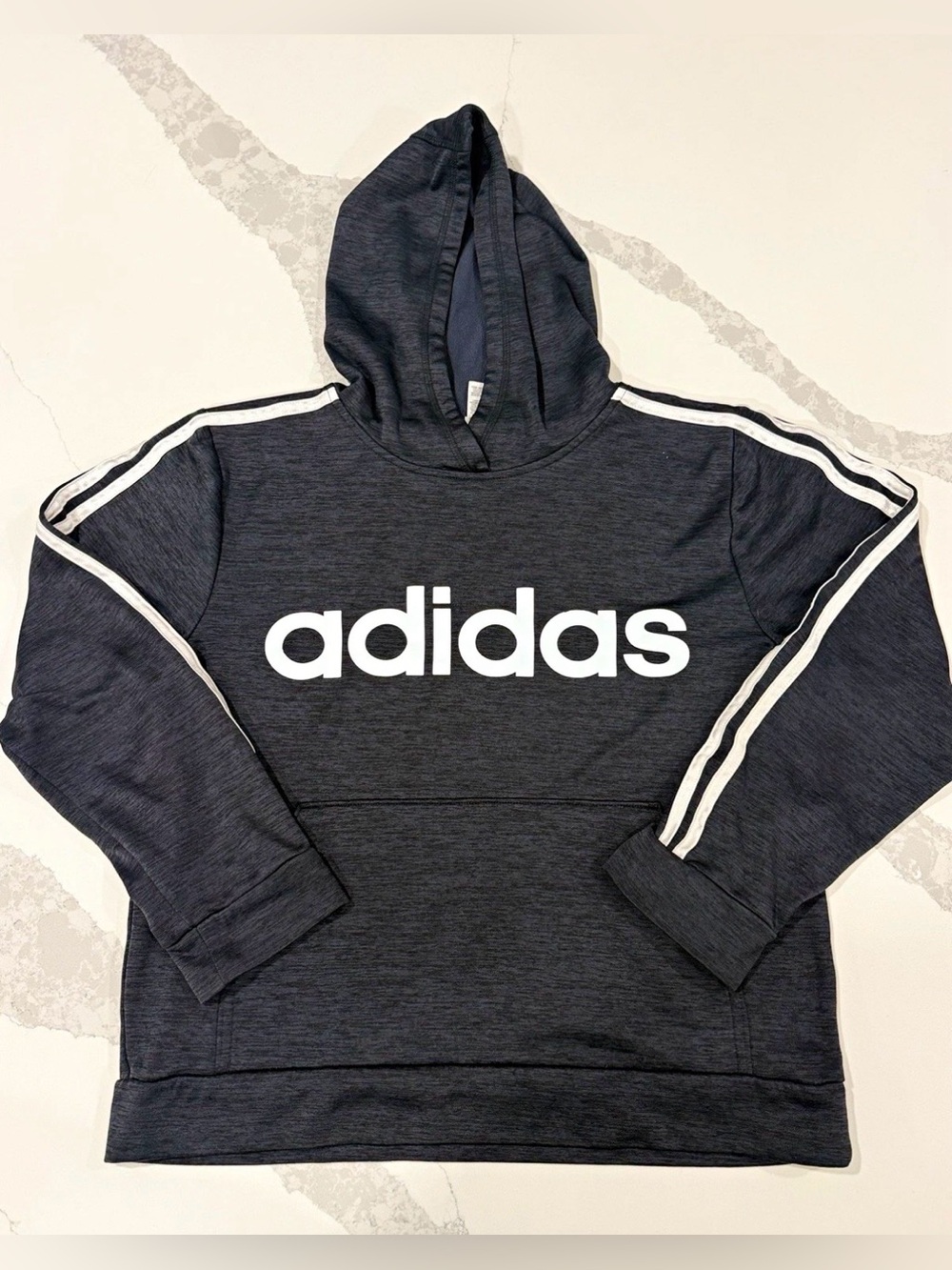 adidas Dark Navy Hoodie with White Logo & Sleeve Stripes